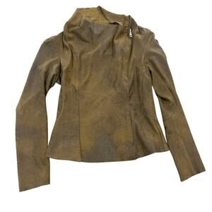 ZARA Moto Style Jacket Womens Size Medium Brown Faux Suede Effect Overshirt Chic